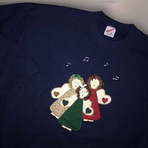 Jerzees Holiday Sweater Women's L‎ Navy Grandma Crewneck Sweatshirt 90's Vintage